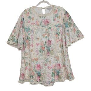 Cato Collection Floral Shirt Womens Size 18/20W White Pink Crochet Lined Blouse